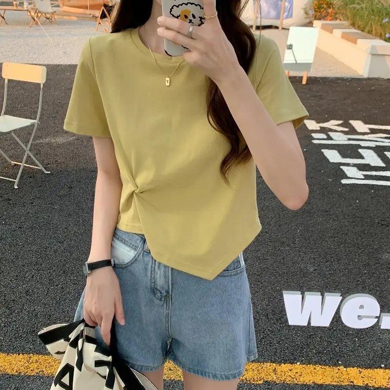 100% Cotton Sexy Open Navel T-shirt Women's Short Sleeve T-shirt 2023 Harajuku Solid Color Women's Short Sleeve T-shirt Top