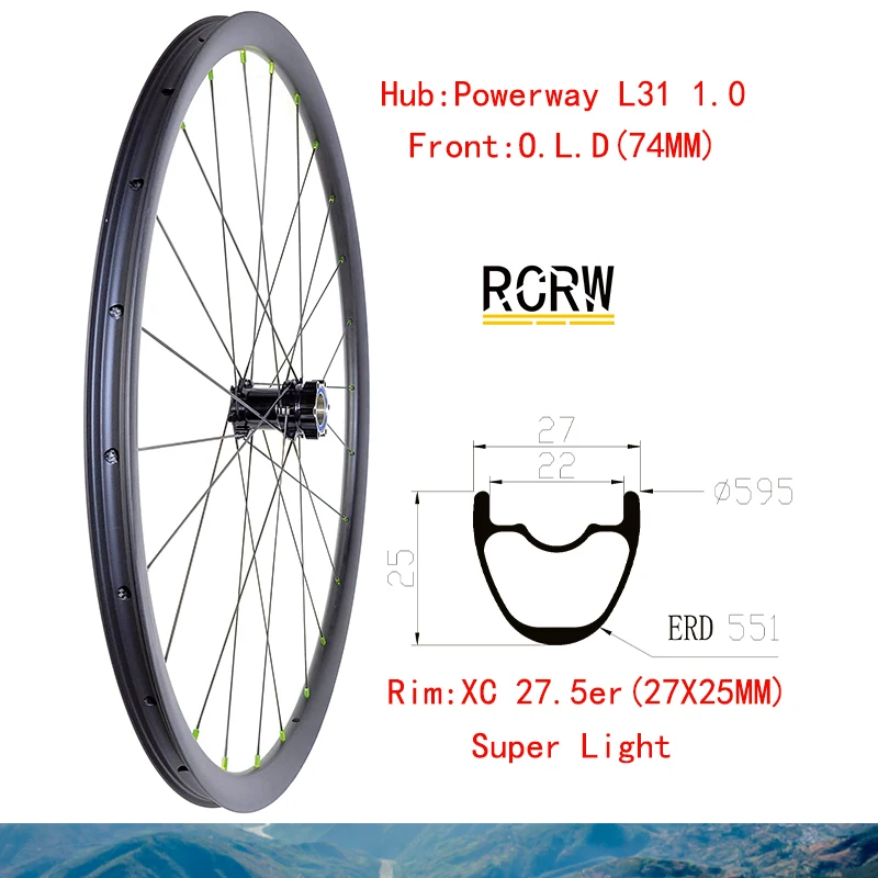 27.5er 650B MTB XC 27X25mm Front About 500g Carbon Wheel 24 28Hole Rim Wide 27 Deep 25 Powerway L31 Lefty Hub Pillar 1420 Spoke