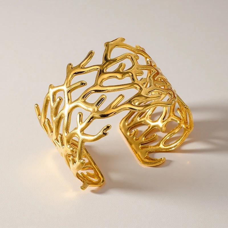 

Trendy Stainless Steel Tree Branch Geometric Wide Open Bracelet Bangle Women Gold Silver Color Big Personality Punk Cuff Jewelry