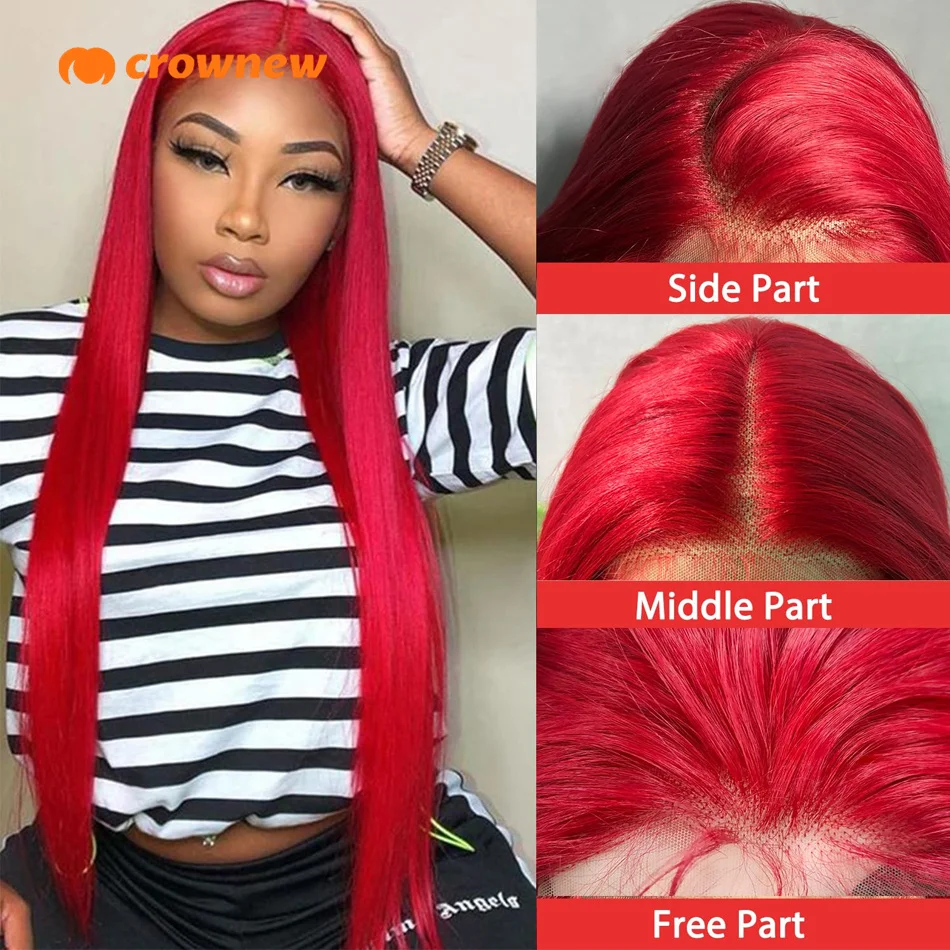 Hot Red Colored Straight Frontal Wig Human Hair 13X4 Lace Hd Wig Humain Hair Red Human Hair Wig Pre Plucked 250% Human Hair Wig