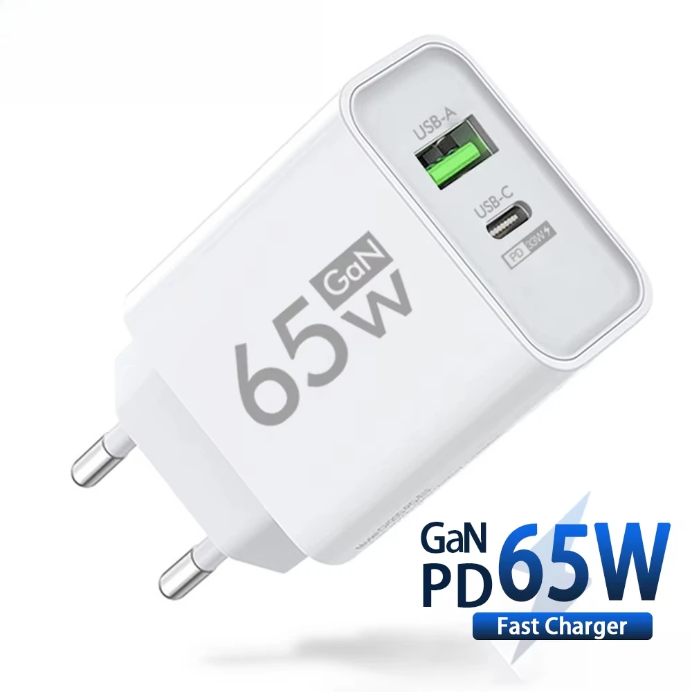 65W GaN USB C Charger Fast Charger QC 3.0 Type C PD Mobile Phone Quick Charging Adapter for iPhone Samsung Xiaomi Wall Charger