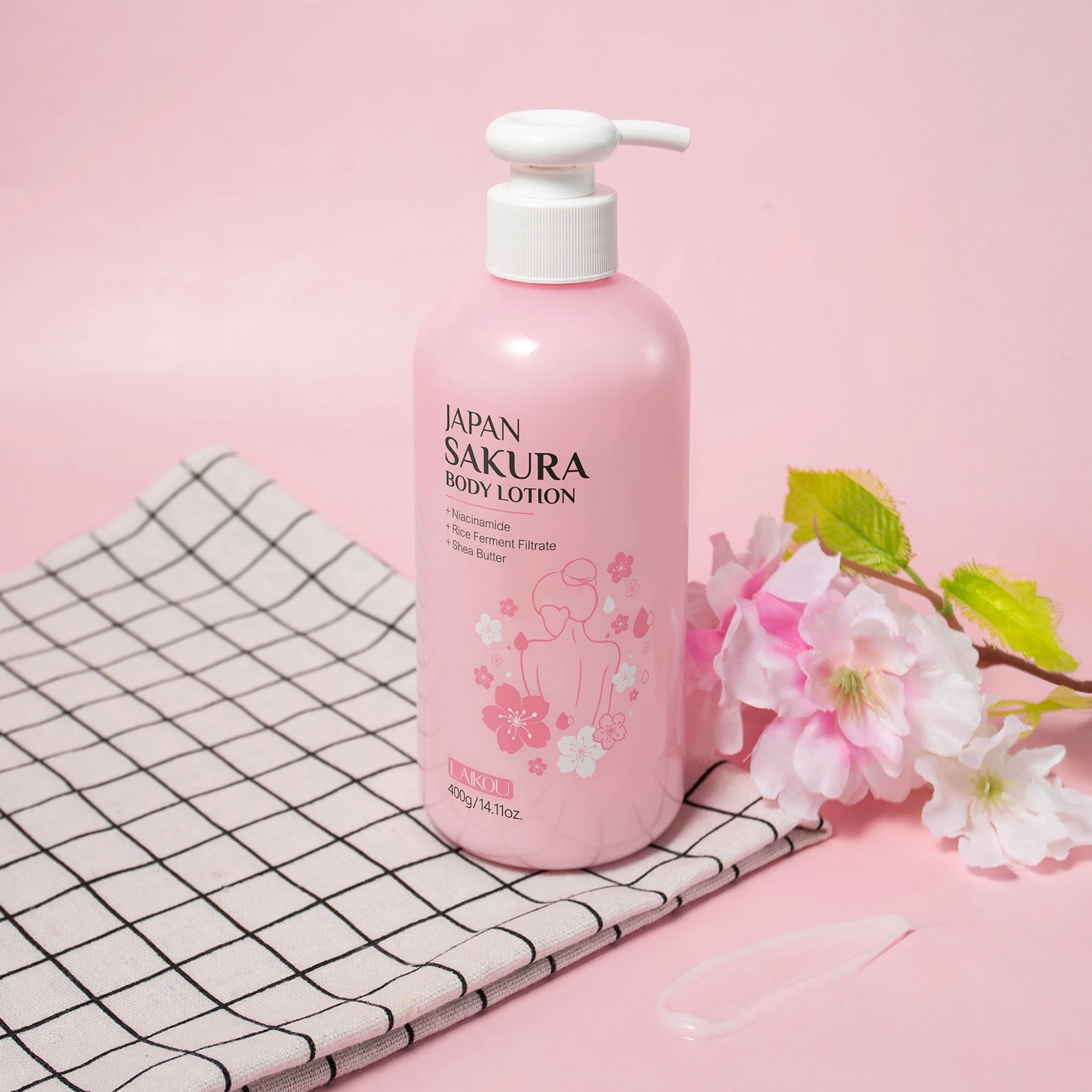 

LAIKOU Japanese Sakura Body Lotion, Intense Moisturizing Body Cream for All Skin Types, Nourishing Skin Care 400g