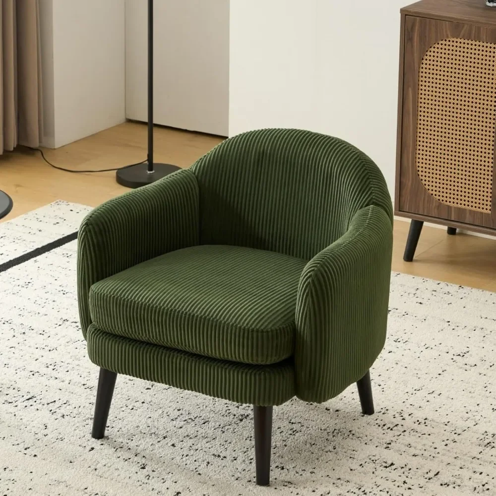 30.3 Wide Modern Barrel Accent Armchair with Track , Solid Wooden Legs, Comfy Upholstered Club Chair, Round Single