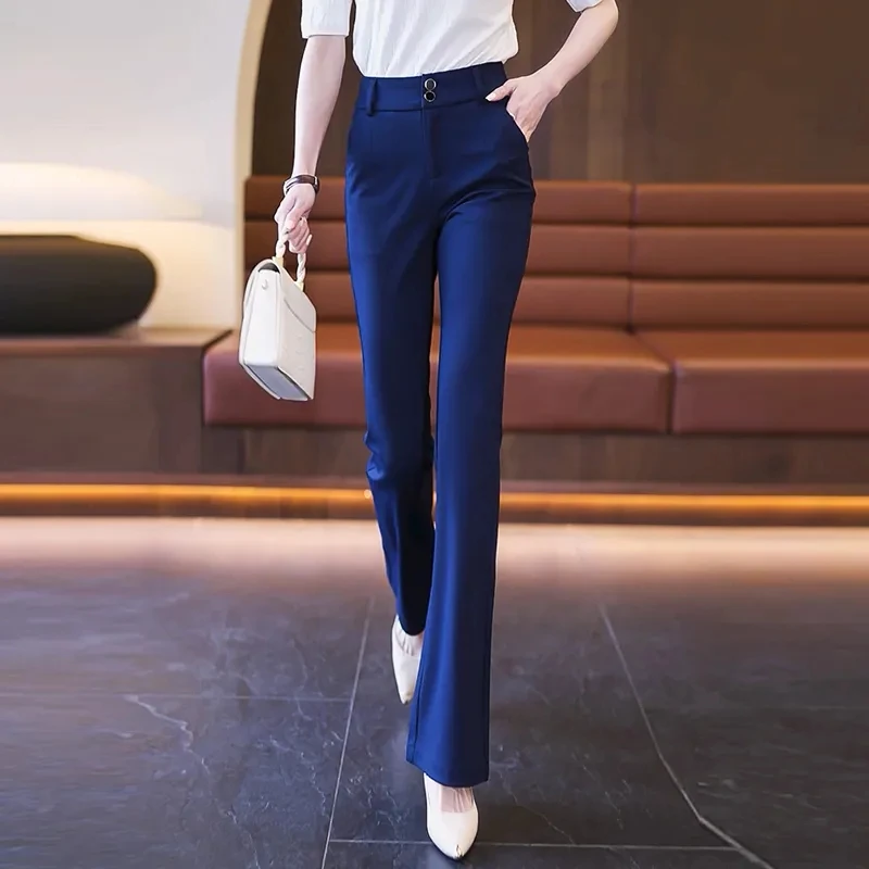 Professional Suit Pants Women Spring Autumn High Waisted Micro Flared Trousers Office Female Casual Straight Long Pantalons 4XL