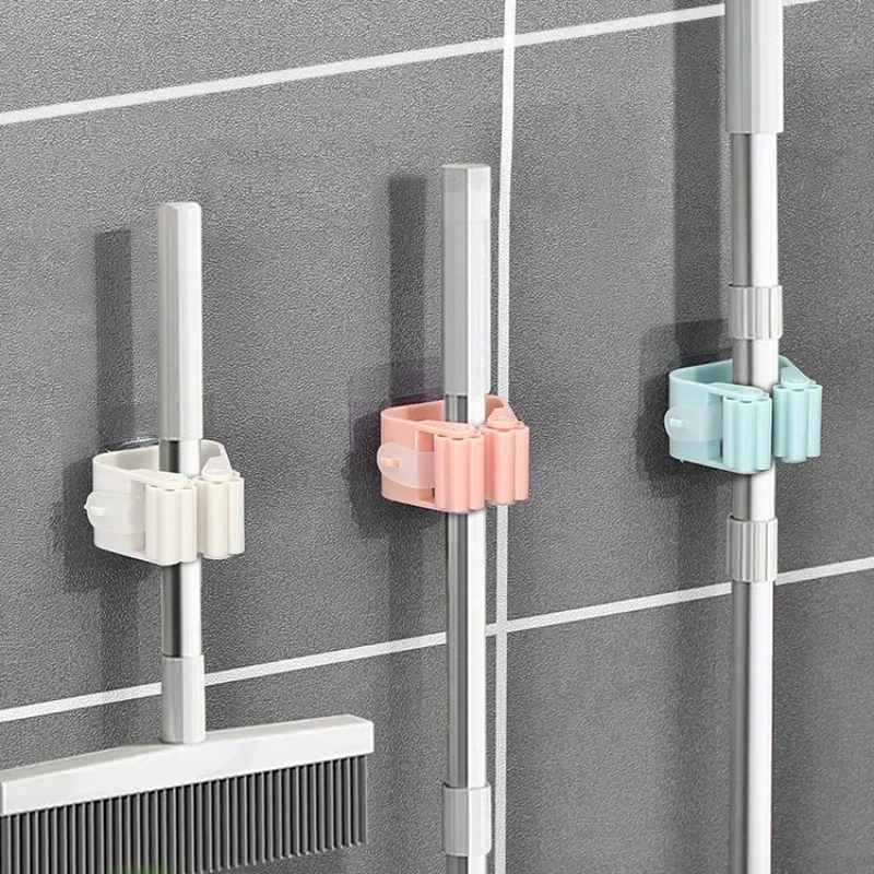 Wall Mounted Mop Organizer Holder Hook Brush Broom Rack Home Storage Rack Bathroom Suction Hanging Pipe Multi-Purpose Hooks