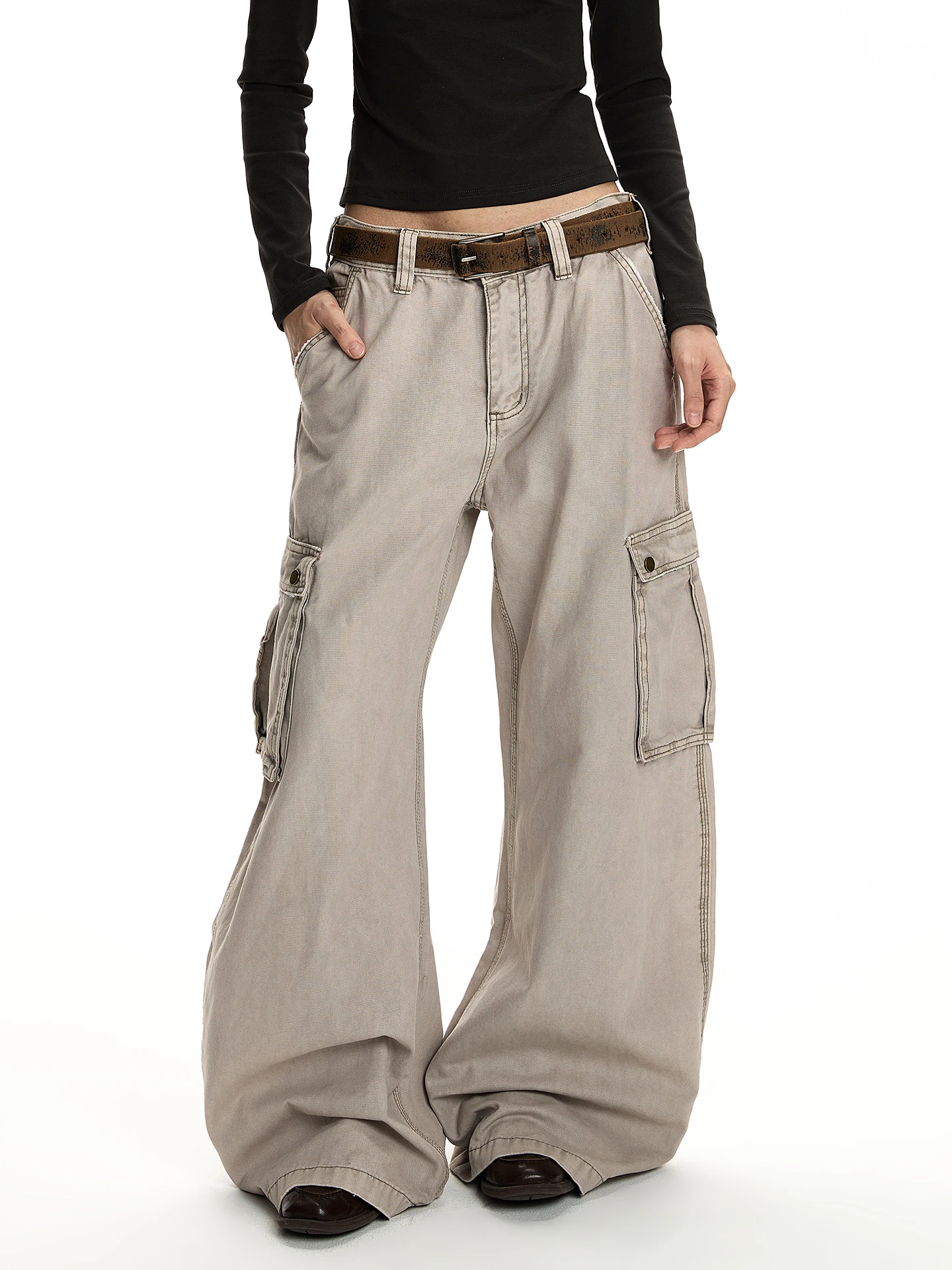 

American Sle Retro Cleanfit Multi ket Knife Work Pants Straight Micro Flare A-Line Casual Pants Loose Fit Cotton Jeans