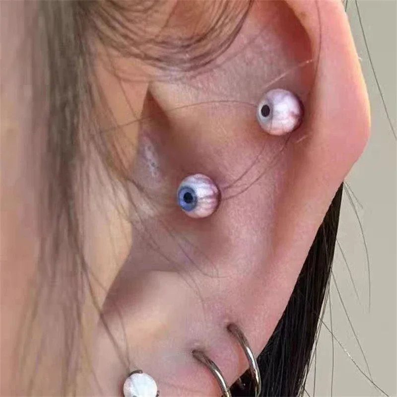 غريبة ملتوي القرط رائعة القوطية تصميم فريد من نوعه الدم مقل العيون الأذن العظام ترصيع مبالغ فيها الراقية الشعور القرط #2