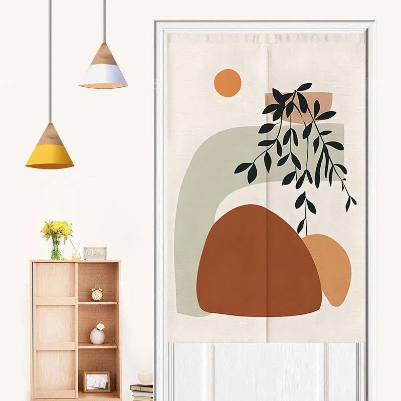 Morandi Abstract Art Door Curtain Bedroom Kitchen Geometric Door Curtains Partition Curtain Drape Entrance Hanging Half-Curtain