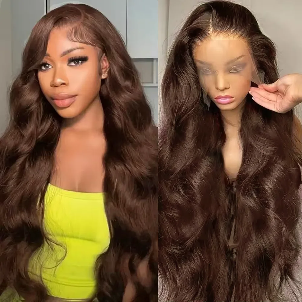 

Body Wave 13x6 HD Lace Front Human Hair Wigs Chocolate Brown HD Lace Frontal Brazilian Wigs Pre Plucked Hair 52 Inch For Women