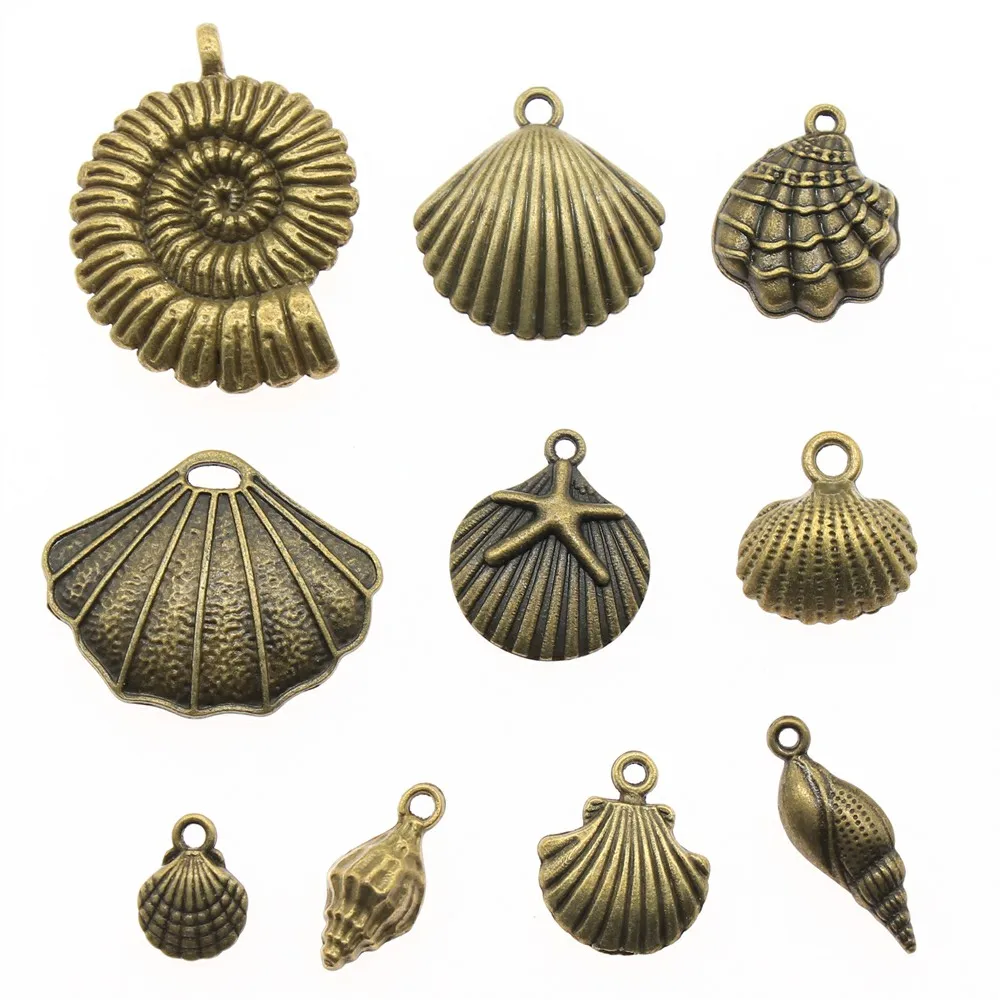 WYSIWYG 40g Antique Bronze Color Zinc Alloy Random Mix Styles Shell And Conch Charms Jewelry Findings DIY Handmade Craft