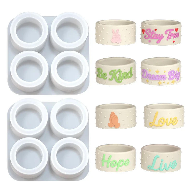 4 Holes Embossed English Word Gesture Candlestick Silicone Mold DIY Creative Polka Blessing Phrase Modeling Mold Gypsum Craft