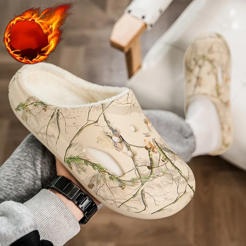 

Cotton Slippers for Men and Women, Autumn and Winter, Fleece-Lined, Thickened, Waterproof, Suitable for Indoor and Outdoor Use, Couple's Closed-Toe Warm Cotton Slippers