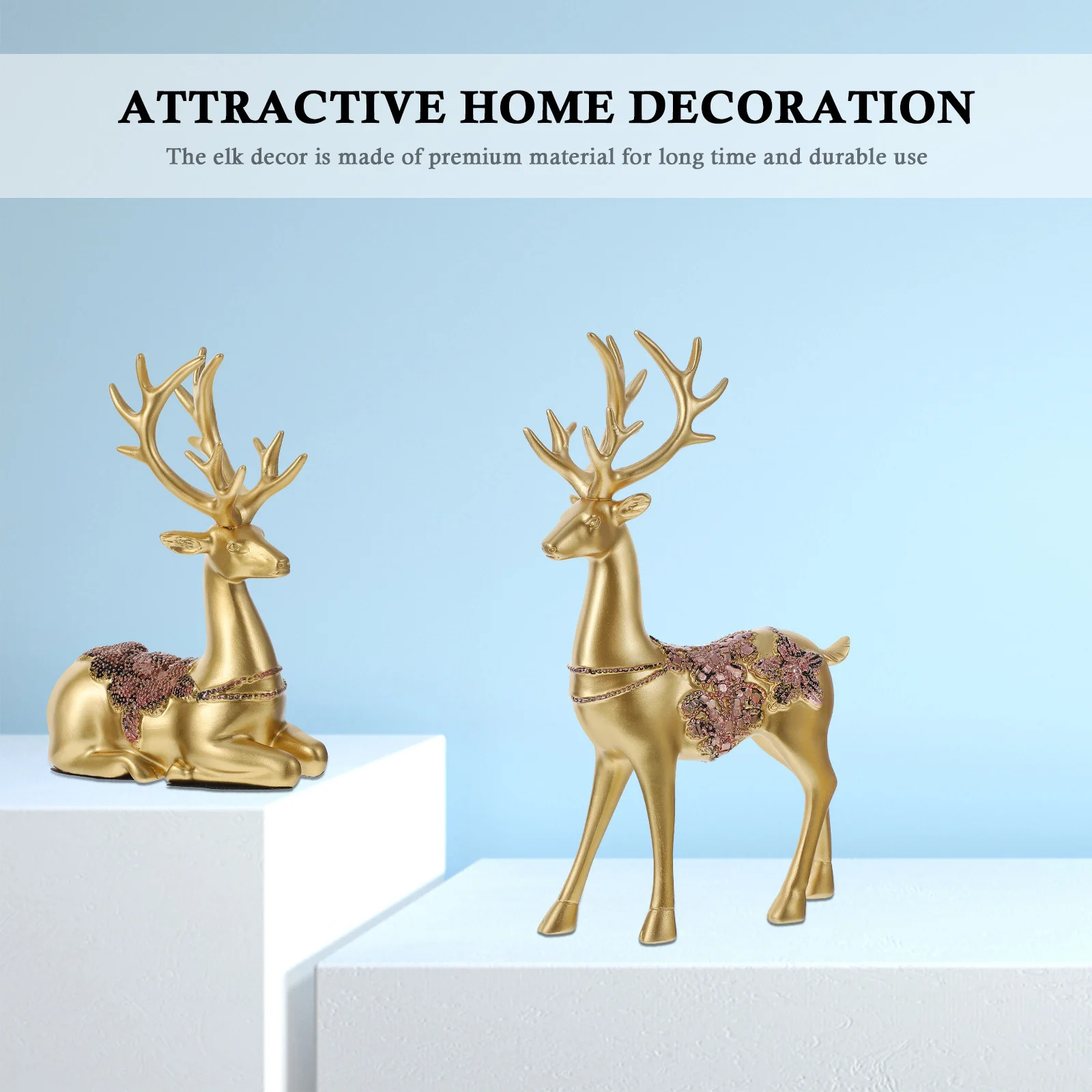 

1Pair Elk Desktop Ornament Elegant Elk Decor Home Living Room Tabletop Deer Decoration Office Ornament Party Supply