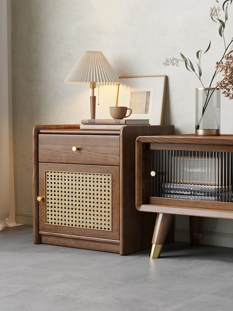 Nordic solid wood bedside simple modern ash wood multi-functional insurance integrated storage cabinet