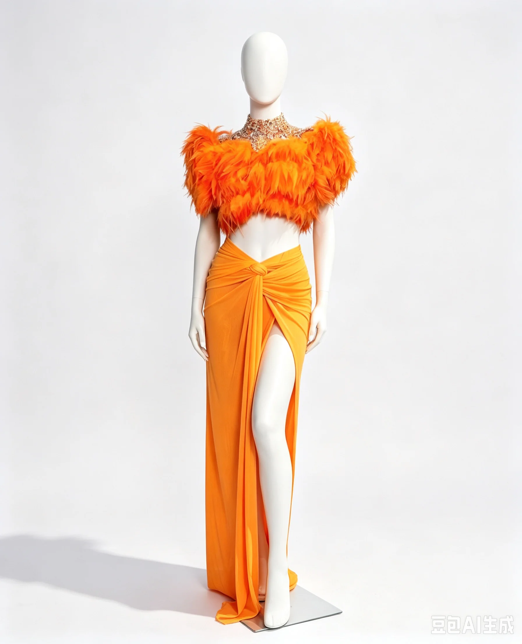 Vintage Orange Evening Dresses Two Pieces Feathers Beading Prom Dress Customized Split Side Cocktail Dress Prom Party Gowns