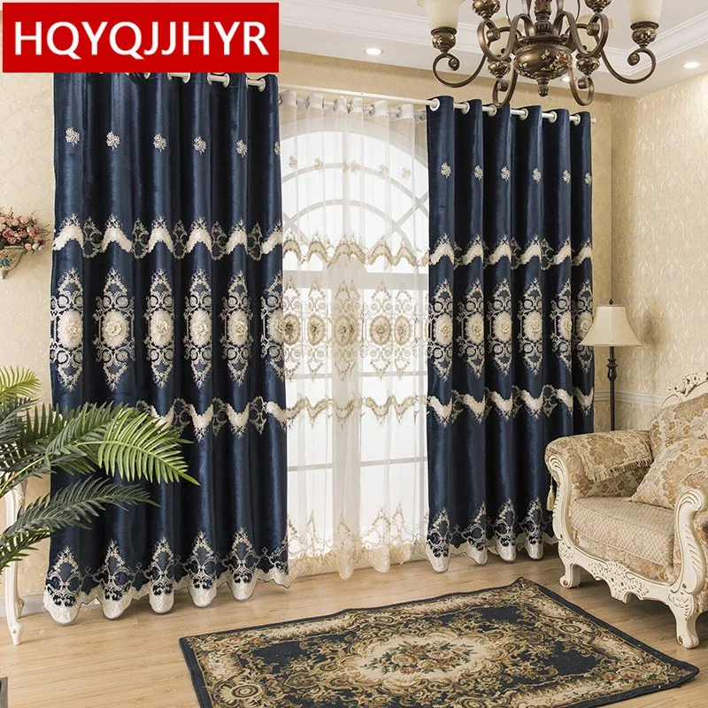 

European style luxury 3D embroidered villa curtains for living room bedroom classic elegant curtains for apartment girl room