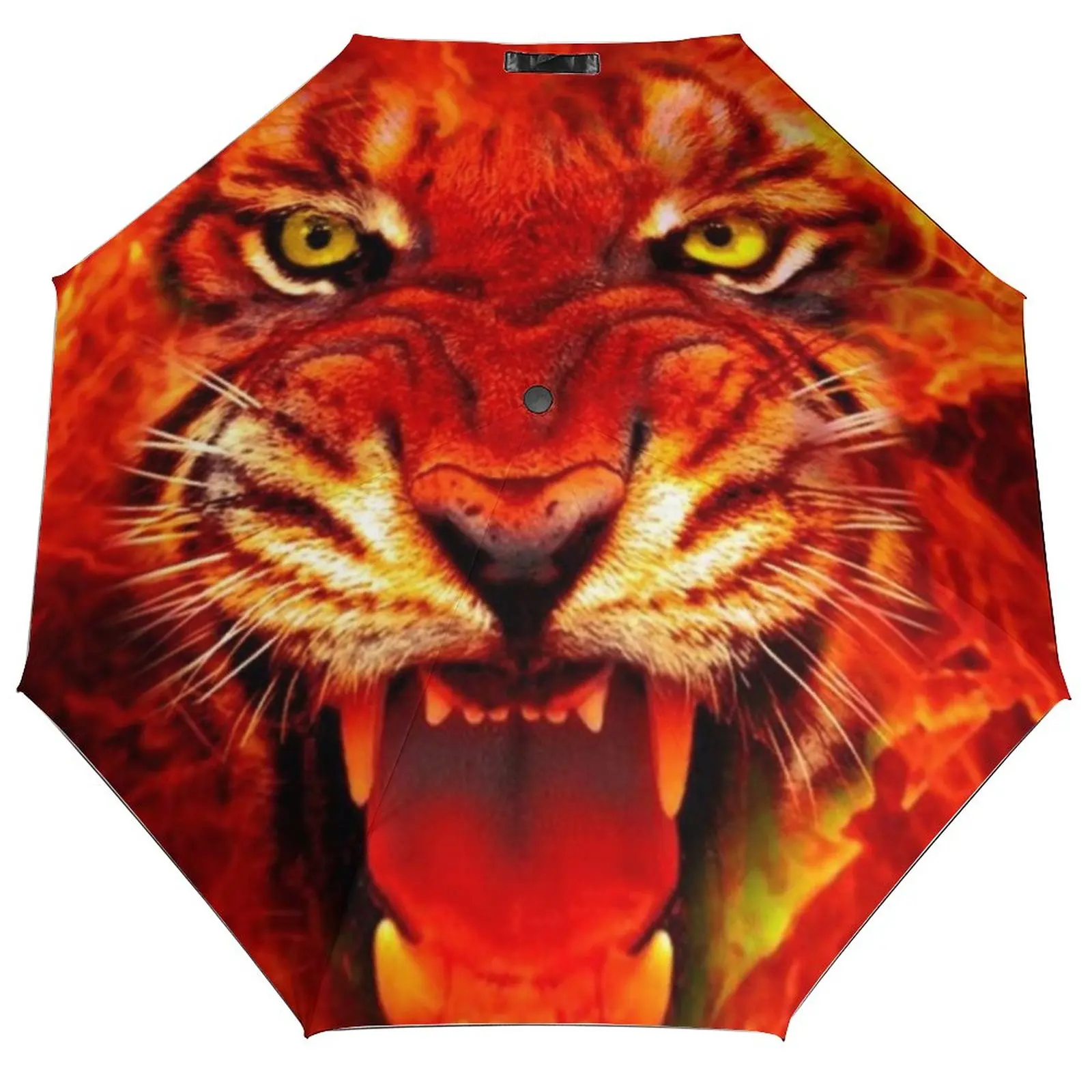 

Flaming Tiger Printed Umbrella Rain Women Automatic Umbrella Three Folding Sun Protection Umbrella Male Portable Parasol