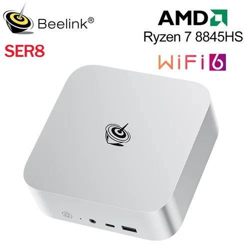 Beelink SER8 데스크탑 게임용 컴퓨터, 파워풀 AI PC, AMD Ryzen 7 8845HS 미니 PC, 32G DDR5 1T NVME PCIe4.0 SSD, USB4.0, 2.5Gbps 