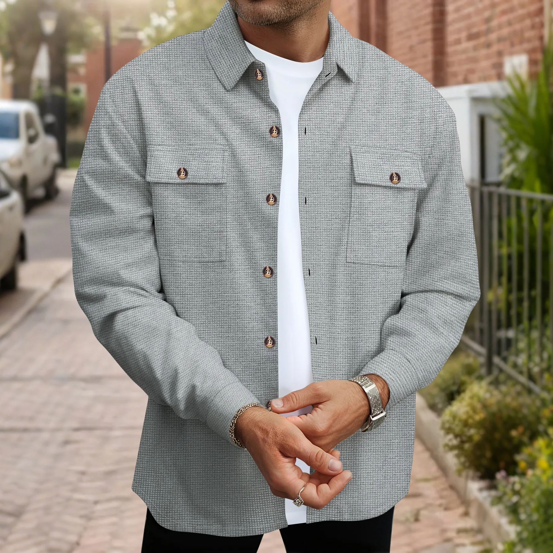 Fashion Male Solid Button Down Long Sleeve Shirt Breathable Soft Material Loose Fit Daily Travel Casual Street Style All Match