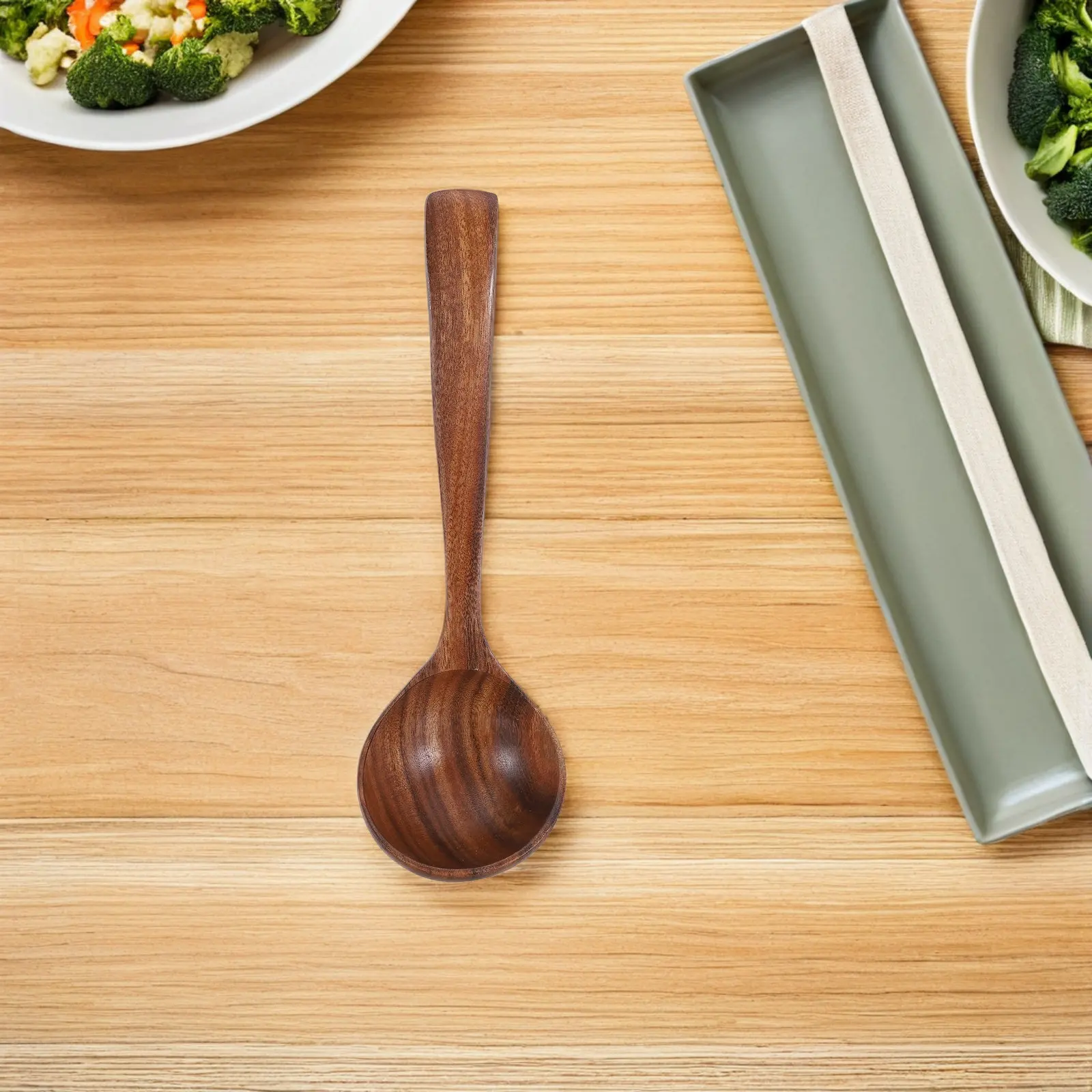 Acacia Wood Long Handle Soup Ladle 9 Inch Wooden Ladle with Back Hook Non Stick Heat Resistant Large Soup Spoon for Cooking