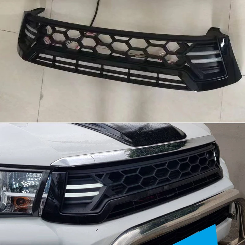 Modified LED Front Grills For Toyota Hilux Revo 2015 2016 2017 2018 Racing Grille Upper Bumper Grill Mesh Bumper Grilles