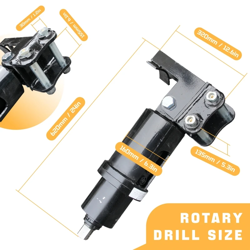 Mini Excavator Auger Attachment ，Diameter Hydraulic Drill Bit for 1 Ton Machines, Suitable for Clay and Rocky Soil
