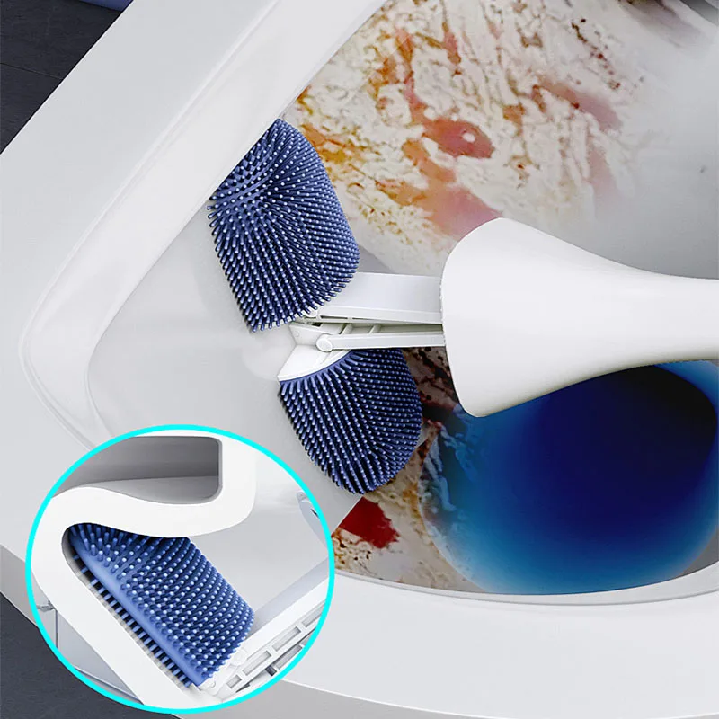 

Light Luxury New Adjustable Angle Toilet Brush Home No Dead Angle Toilet Brush Long Handle Wall Hanging Silicone Brush Set