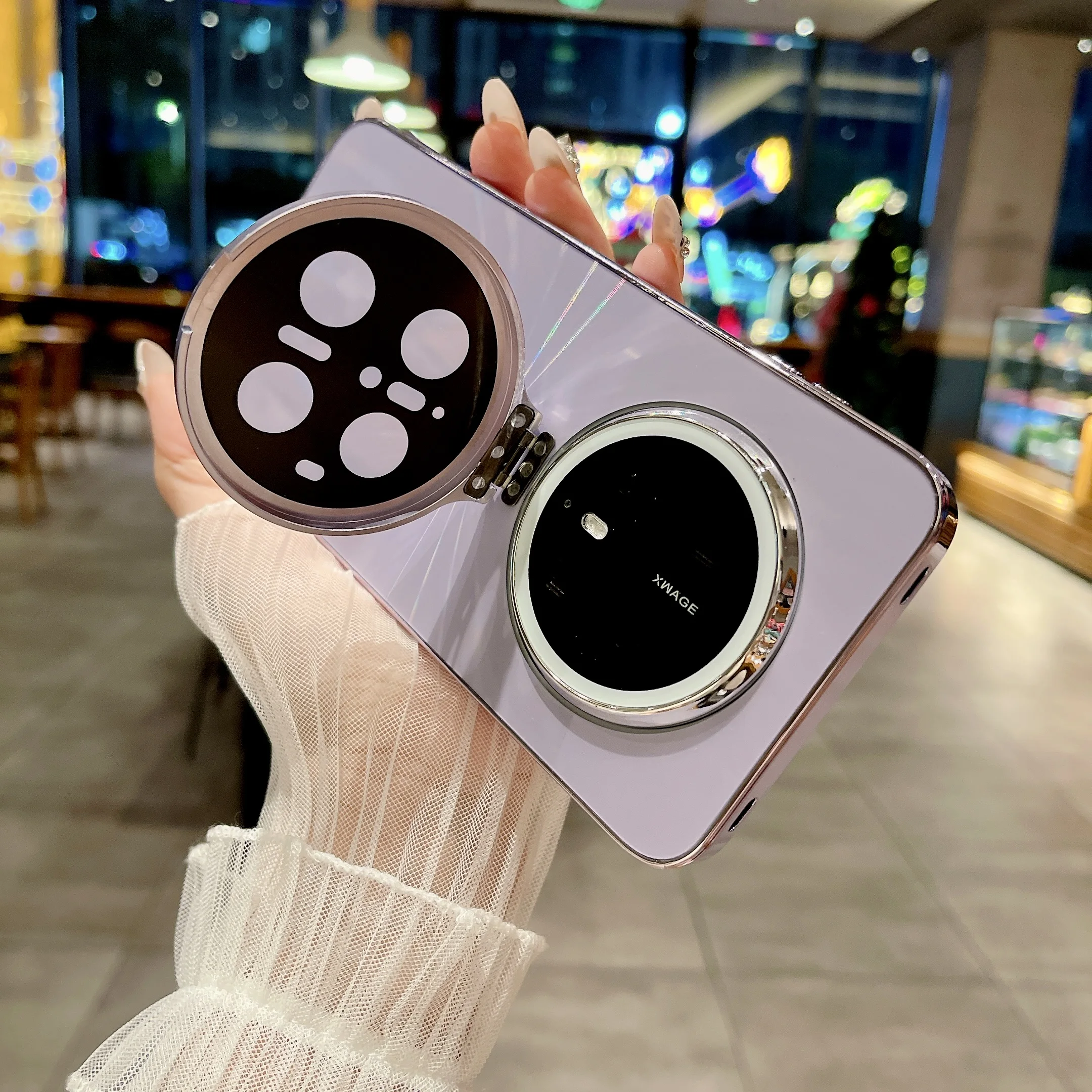 

Shockproof Luxury Laser CD Pattern Hard Case For Huawei Mate 70 Pro, Lens Kickstand Built-in Glass Camera Protection Phone Cover