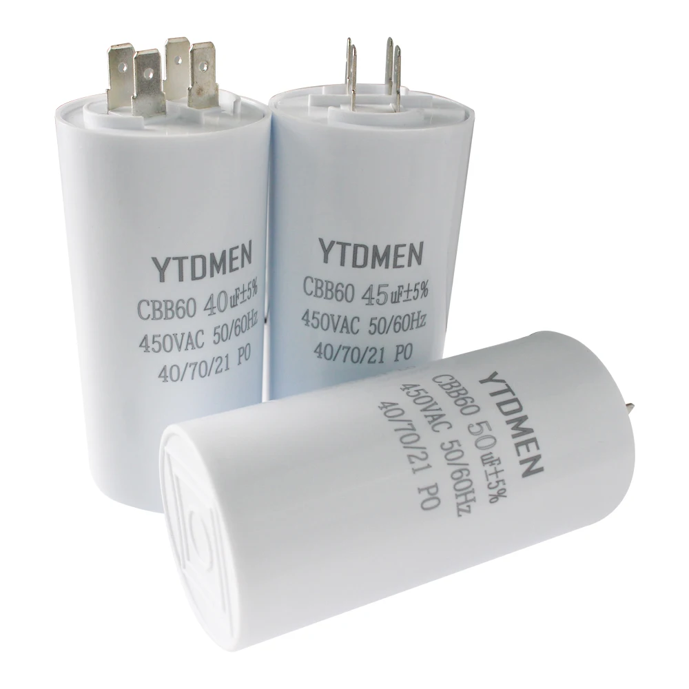 CBB60 450VAC 4-60 فائق التوهج مكثف 4Pin مزدوج إدراج الكهربائية استبدال بدء تشغيل مكثف لمحرك مضخة مكيف الهواء 50/60 هرتز