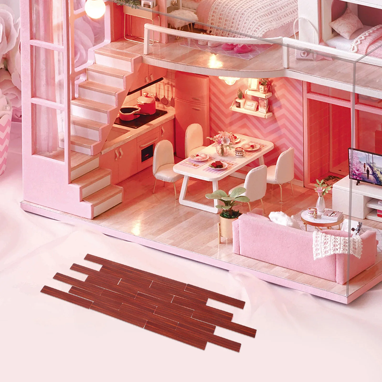 20 قطعة أرضيات خشبية لبيت الدمى بلاط ذاتي اللصق صغير بمقياس 1 12 سهل التركيب أرضية متينة للحبوب الواقعية للمصغرة