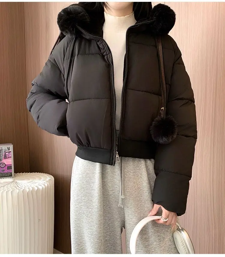 2027 Winter New High End Big Fur Collar Workwear Down Cotton Jacket Women's Fashion Short Thicken Cotton Female Parkas Coats