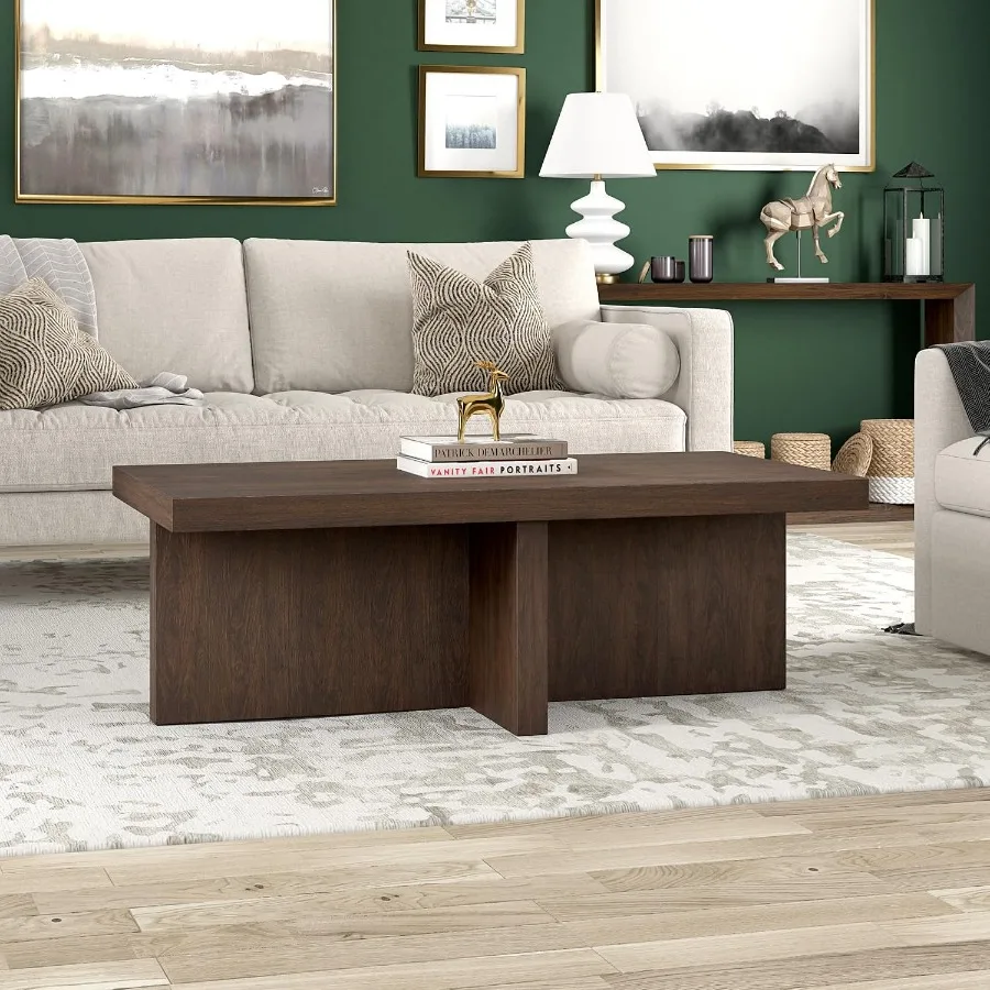 44 Scandinavian Coffee Table, Rich Brown Wood, Modern Living Room Use, Natural Grain Finish, Sturdy and Stylish