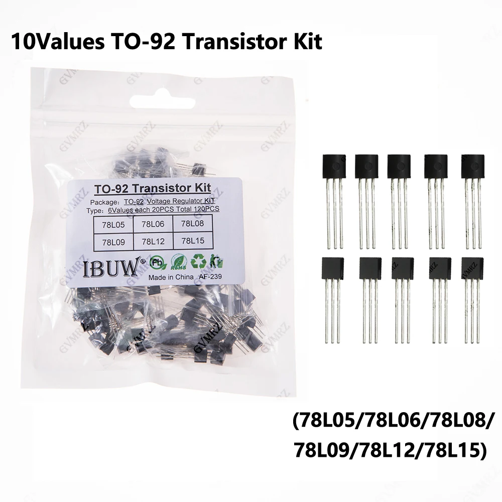 120PCS 10Values TO-92 Transistor Kit (78L05/78L06/78L08/78L09/78L12/78L15) Voltage Regulator for DIY Electronic Power Supply TO
