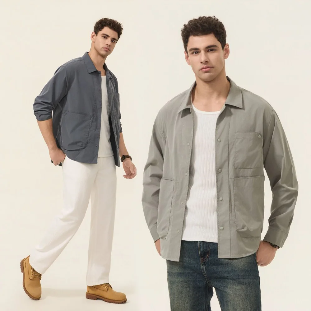 Men Japanese Streetwear Fashion Multi-pocket Loose Casual Long Sleeve Oversize Cargo Shirt Outdoor Quick Dry Techwear Shirts