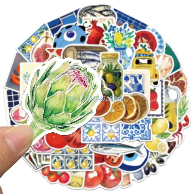 R6FF 50 Sheets Decorative Sticker Waterproof Sticker Mediterranean Tomato Sticker
