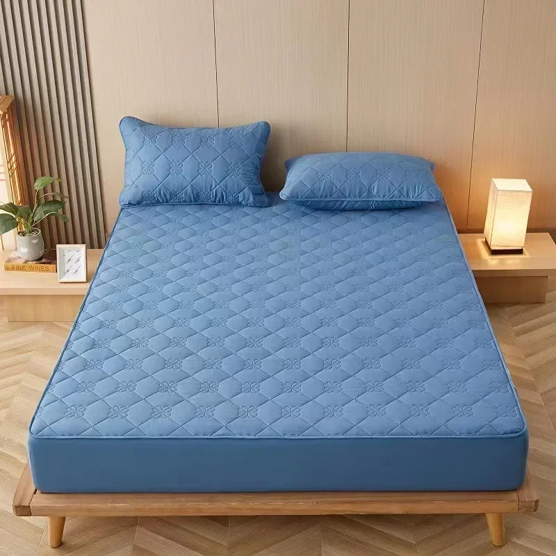 Flower Pattern Adjustable Fitted Sheet Quilted Cotton Fabric Mattress Protector With Elastic Band 90/120/150/180 Solid Color Bed