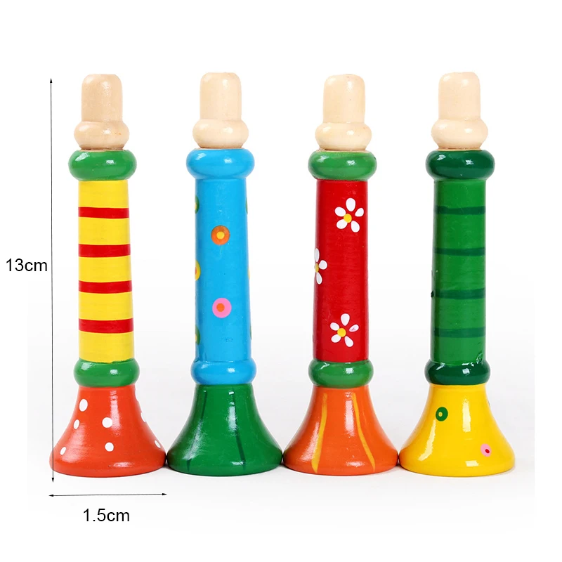 1PC Colorful Wooden Trumpet Bugle Toy Musical Instrument for Children Whistle Baby Learning Educational Toys Kids Music Games