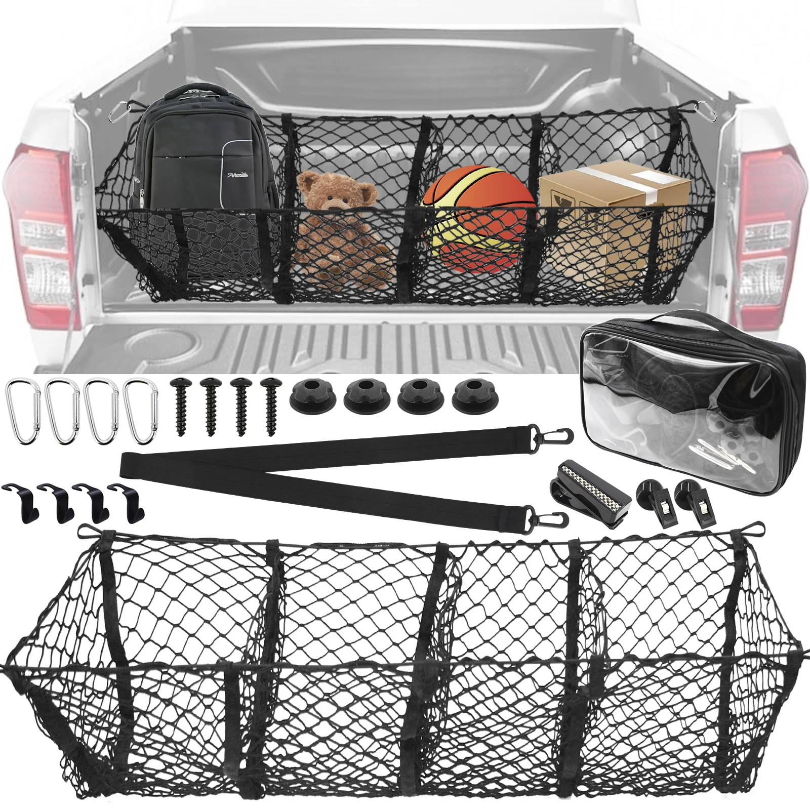 4 Pocket Cargo Net Trunk Luggage Storage Organizer Mesh For Ford F-Series F-150 F-250 F-350 F-450 F-600 F650 F150 F250 F350 F450