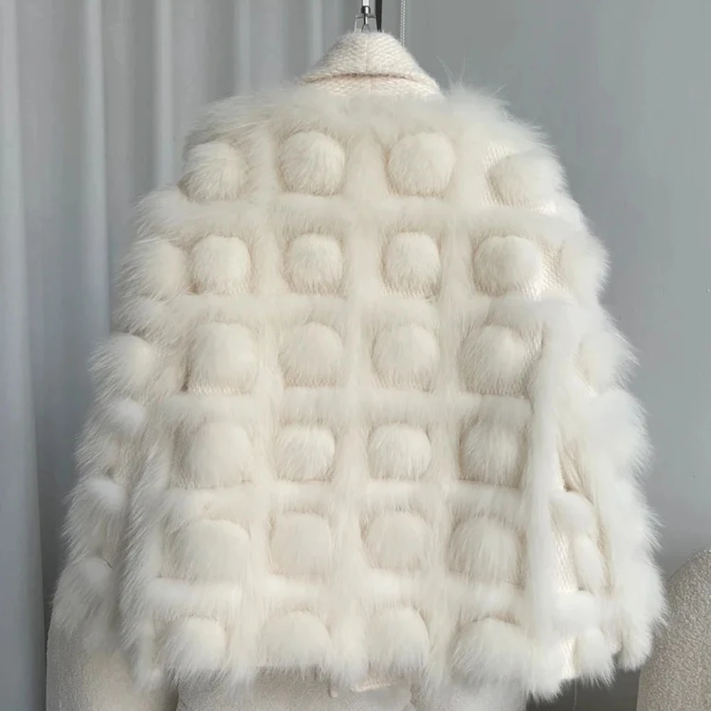 MENINA réel manteau de fourrure de renard femmes 2025 automne hiver tricoté Cardigan veste mélangée épais chaud nouvelle mode ceinture col rabattu