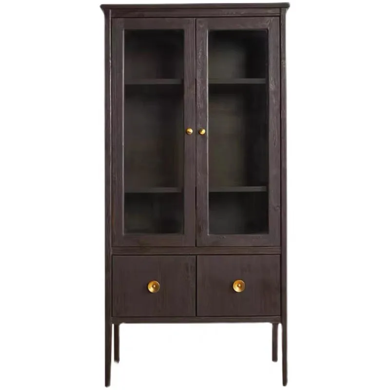 

American light luxury solid Children's floor bookshelf Black storage glass door Wine cabinet Decorative cabinet Storage wine