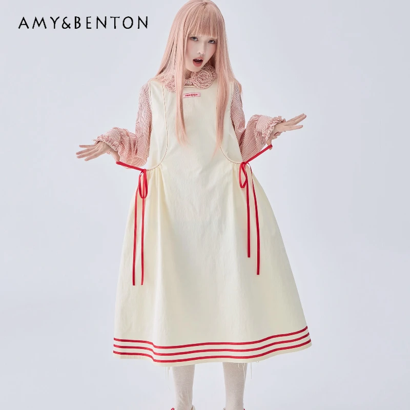 

2025 Summer New Sweet Girl Cute Color-Block Tie Dress French Design Elegant Versatile Layered Loose Slimming Tank Dresses Ladies