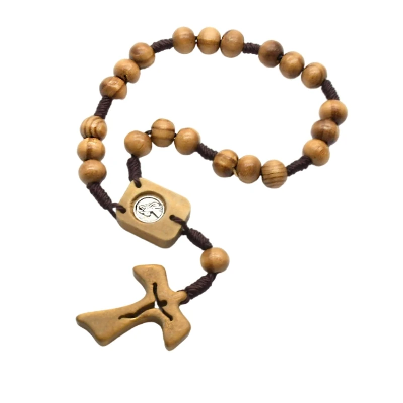 Weaving Knots Pine Beads Hand Bracelets with Christian Crosses for Spiritual Ceremonies and Everyday Styles