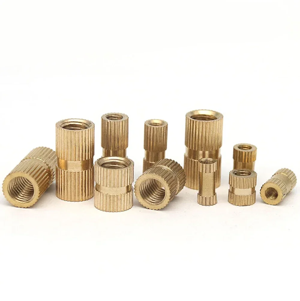 

RJYJMJK 20pcs M4 brass hot melt nuts sleeves through hole muffs straight thread nut embedded covers nut muff 8mm outer diameter