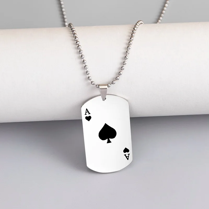 Hip Hop Fashion Stainless Steel Necklace Personality Black White Heart A Poker Pendant Necklace For Trendy Men Women
