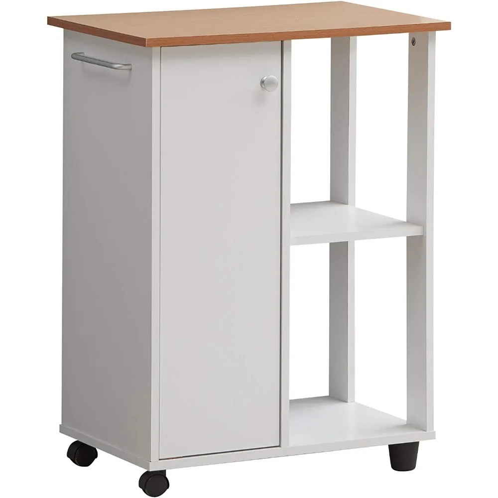 

23.6"" Wide Open Shelves and Cabinet Space Kitchen Cart, White (HIK73 White)