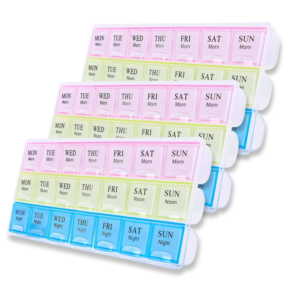 Large Weekly Pill Organizer 3 A Day Moisture-Proof 7 Day Travel Pill Cases Portable for Pills Vitamins Fish Oil and Supplements