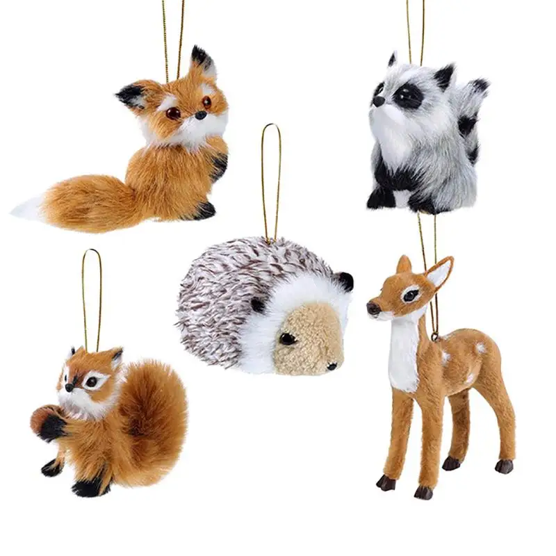 New Faux Fur Plush Christmas Hanging Tree Ornaments Woodland Furry Animals Ornaments For Christmas Backpack Keychain Decoration