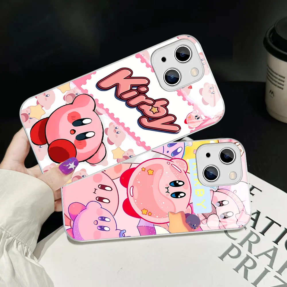 

Cute Cartoon K-Kirby Mousepad Tempered Glass For iphone 14 13 12 11 Pro Mini XS MAX 14Plus X XS XR Cover