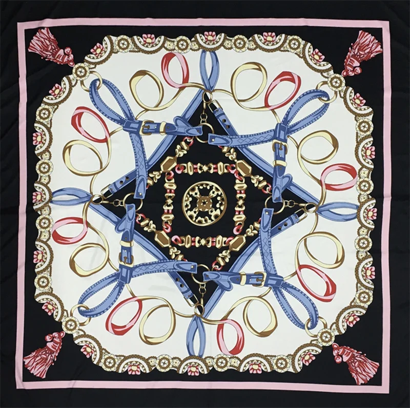 POBING – foulard en soie pour femmes, grand châle, ceinture, chaîne, imprimé carré, Bandana, luxe, Hijab musulman, écharpe, 130CM