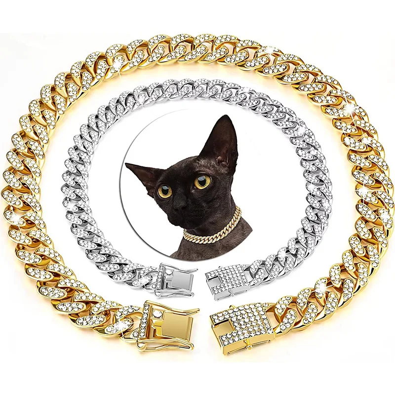 1/2/3Pcs Dog Chain Diamond Collar Walking Metal Chain Collar with Design Secure Buckle, Pet Cuban Collar Jewelry Accessories